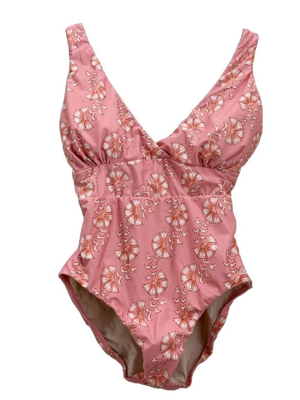 HERMOZA Noni V-Neck Pink Floral Fiori Dipinti Sculpting One Piece Swimsuit